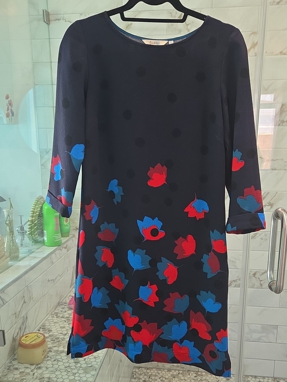 Boden Navy Dress with Red & Blue Floral Motif